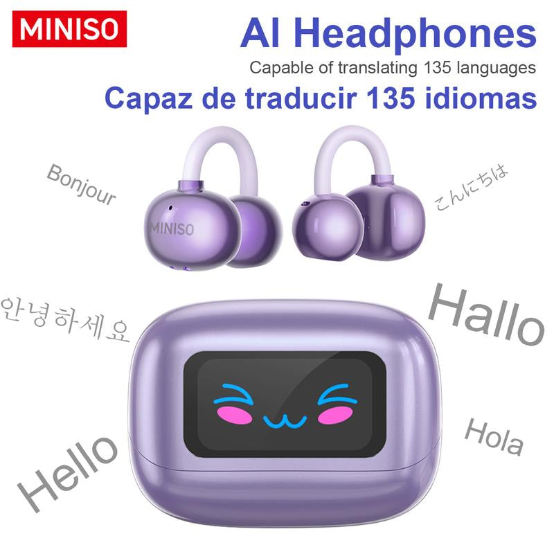 Experience Seamless Communication with MINISO MS199 Wireless Translation Clip-On Ear Headphones - 135 Languages Real-Time Translation, Built-In Microphone, and Sport-Ready Waterproof Design