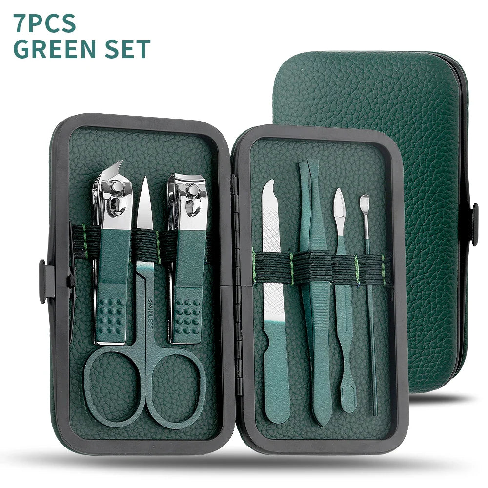 Elevate Your Nail Care Routine with the Green 7/13/24 Pcs Stainless Steel Nail Clipper and Pedicure Scissors Set - The Ultimate Portable Manicure and Pedicure Tool Kit