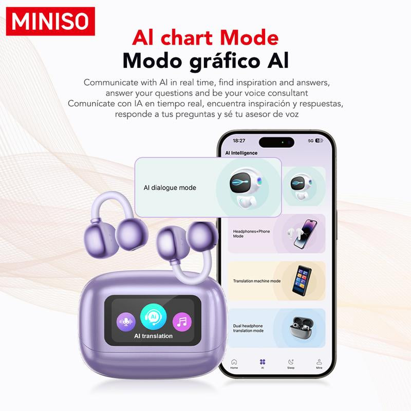 Experience Seamless Communication with MINISO MS199 Wireless Translation Clip-On Ear Headphones - 135 Languages Real-Time Translation, Built-In Microphone, and Sport-Ready Waterproof Design