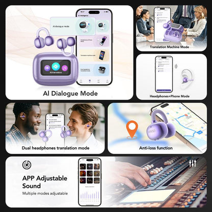 Experience Seamless Communication with MINISO MS199 Wireless Translation Clip-On Ear Headphones - 135 Languages Real-Time Translation, Built-In Microphone, and Sport-Ready Waterproof Design