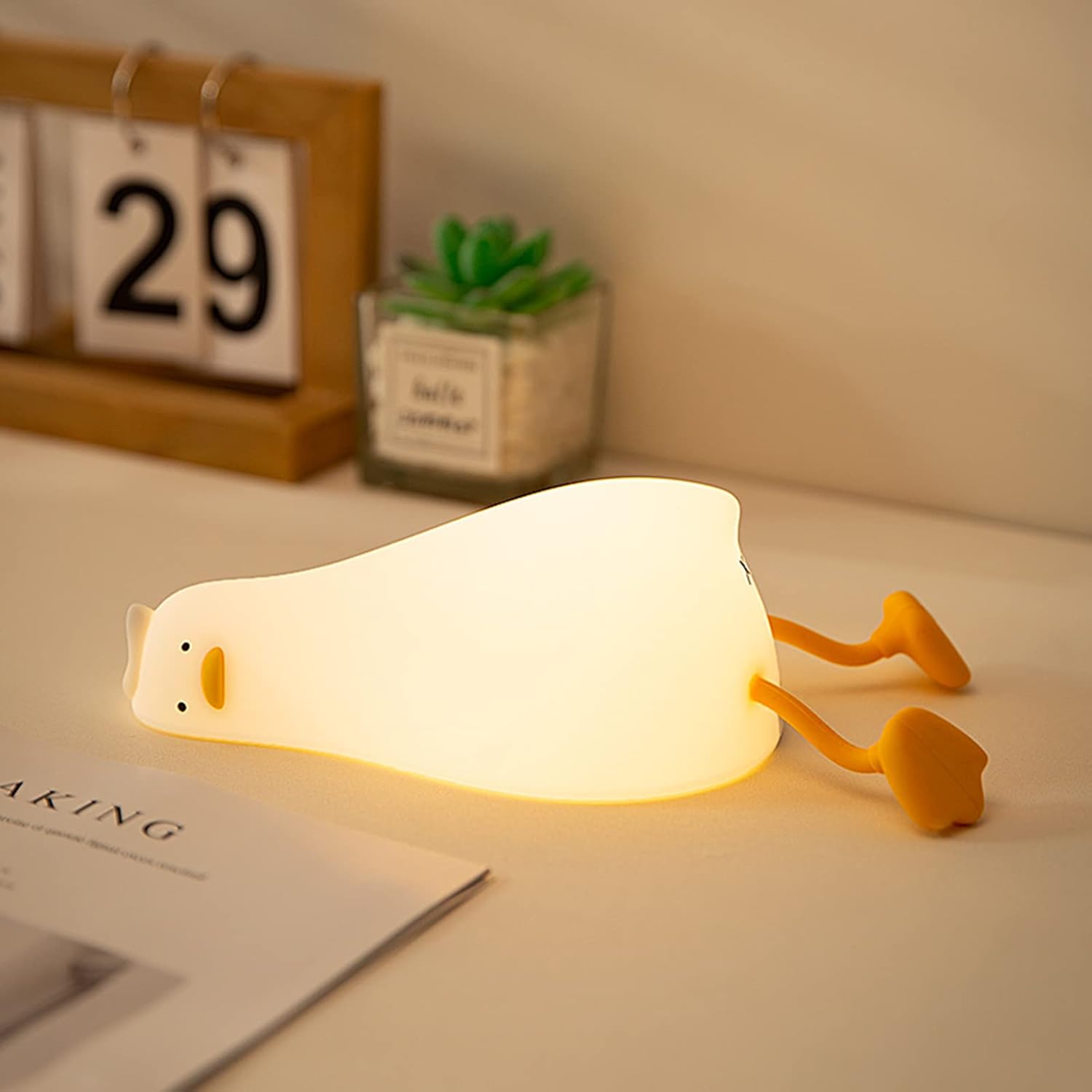 Adorable Benson Lying Flat Duck Night Light - LED Silicone Dimmable Lamp for Cozy Bedtime Bliss