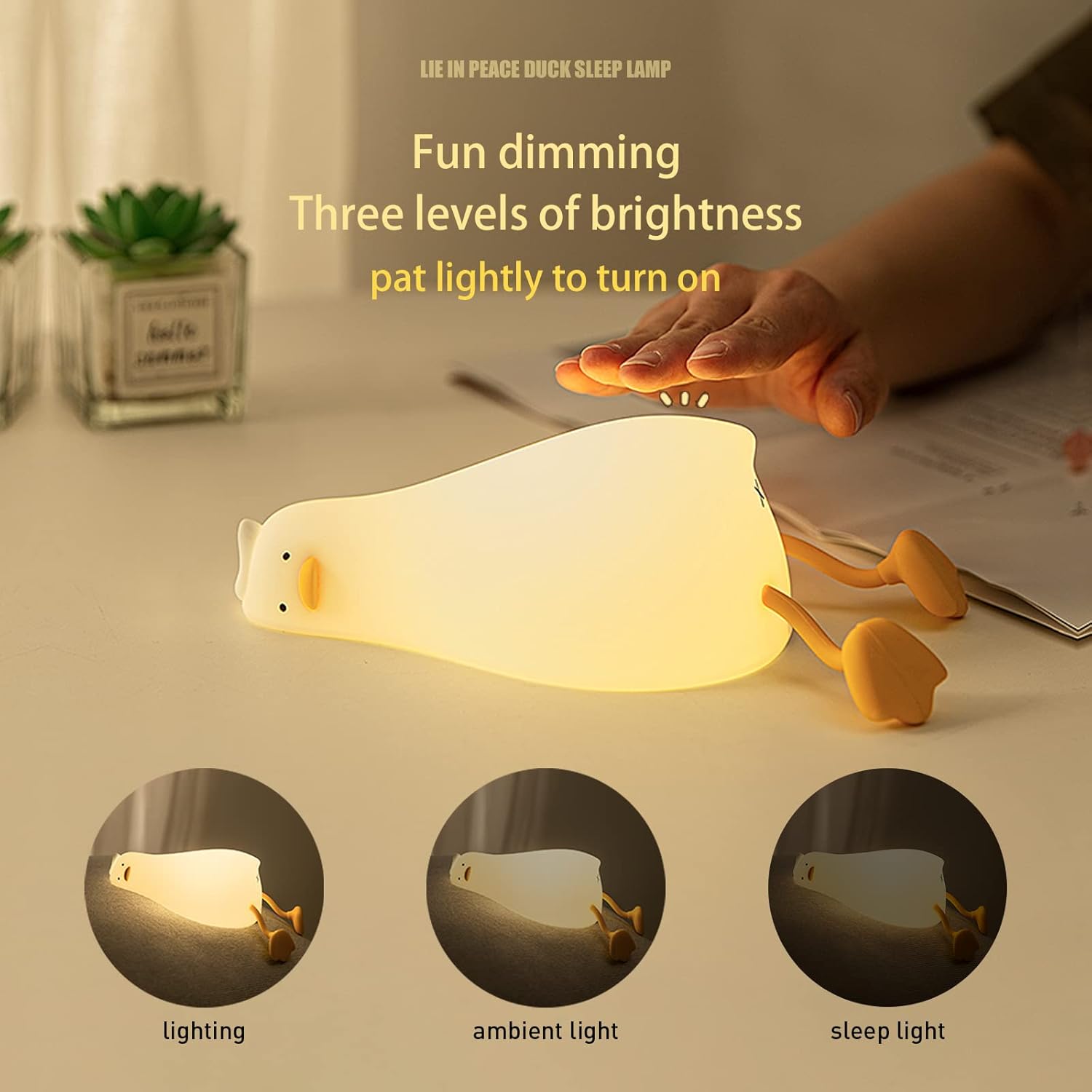 Adorable Benson Lying Flat Duck Night Light - LED Silicone Dimmable Lamp for Cozy Bedtime Bliss