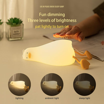 Adorable Benson Lying Flat Duck Night Light - LED Silicone Dimmable Lamp for Cozy Bedtime Bliss