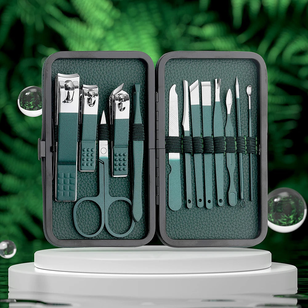 Elevate Your Nail Care Routine with the Green 7/13/24 Pcs Stainless Steel Nail Clipper and Pedicure Scissors Set - The Ultimate Portable Manicure and Pedicure Tool Kit