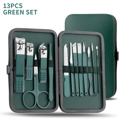 Elevate Your Nail Care Routine with the Green 7/13/24 Pcs Stainless Steel Nail Clipper and Pedicure Scissors Set - The Ultimate Portable Manicure and Pedicure Tool Kit