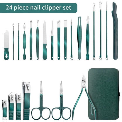 Elevate Your Nail Care Routine with the Green 7/13/24 Pcs Stainless Steel Nail Clipper and Pedicure Scissors Set - The Ultimate Portable Manicure and Pedicure Tool Kit