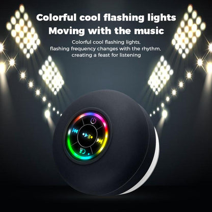Waterproof Bluetooth Speaker with Suction Cup &amp; LED Lights, 360° Bass Sound | Wireless Shower Speaker for Bath/Beach/Camping | Built-In Mic &amp; Bluetooth 5.4 | Perfect Gift for Men/Women/Kids (Black)
