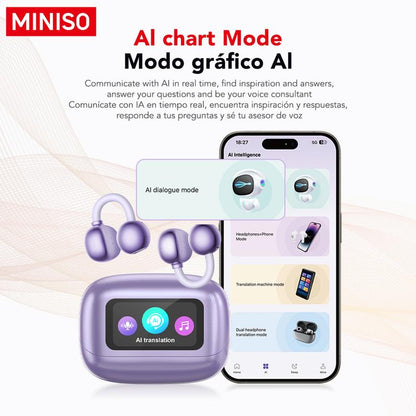 Experience Seamless Communication with MINISO MS199 Wireless Translation Clip-On Ear Headphones - 135 Languages Real-Time Translation, Built-In Microphone, and Sport-Ready Waterproof Design